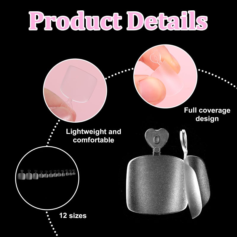 Styquenzer أظافر قدم جل ناعمة، 240 قطعة - قصيرة مربعة غير لامعة، أطراف أظافر صناعية تغطي كامل الأظافر الاصطناعية، شفافة، للعناية بالقدمين في المنزل أو الصالون - Image 3